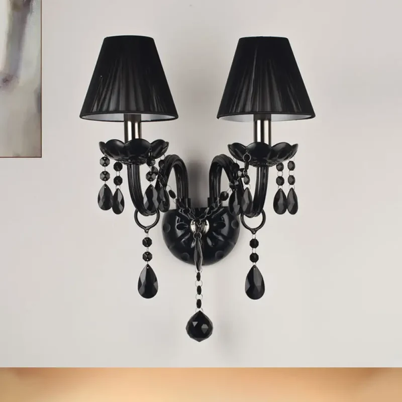 Kristallen Wandlamp Zwart Kaarsstijl Sierlijke S-Vorm Arm 1-2 Lichtpunten E12 E14 Fitting Elegant Woonkamer | Sansoti