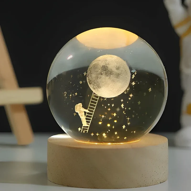 Kristallen Bol Lamp met Gekleurde LED Verlichting | Decoratieve Sfeerverlichting voor Woonkamer en Slaapkamer | Sansoti