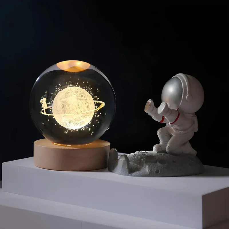 Kristallen Bol Lamp met Gekleurde LED Verlichting | Decoratieve Sfeerverlichting voor Woonkamer en Slaapkamer | Sansoti