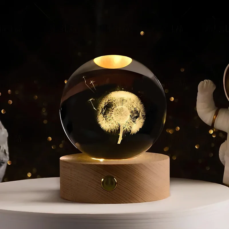 Kristallen Bol Lamp met Gekleurde LED Verlichting | Decoratieve Sfeerverlichting voor Woonkamer en Slaapkamer | Sansoti