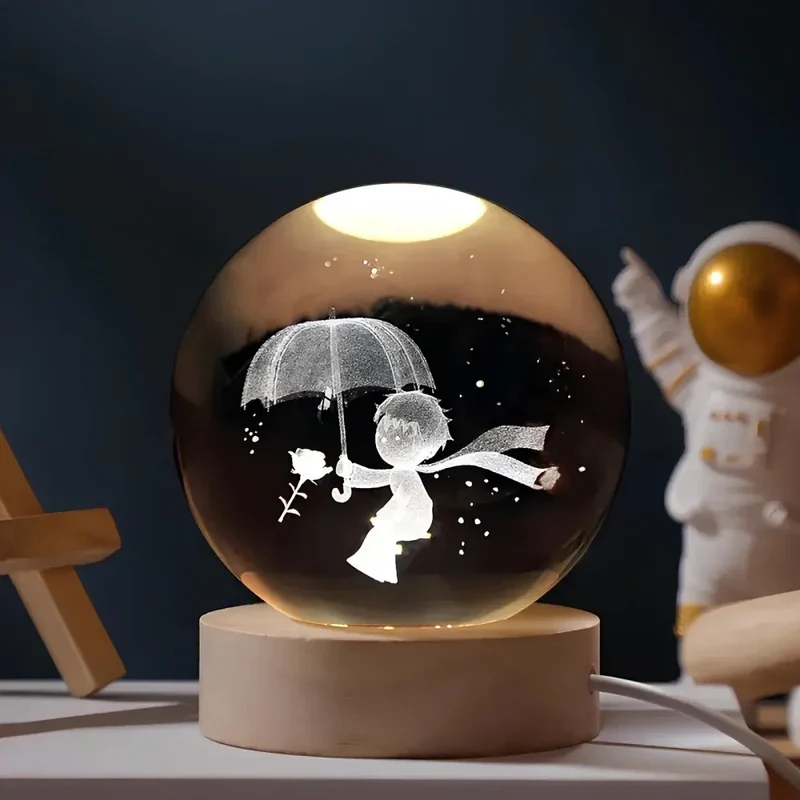 Kristallen Bol Lamp met Gekleurde LED Verlichting | Decoratieve Sfeerverlichting voor Woonkamer en Slaapkamer | Sansoti