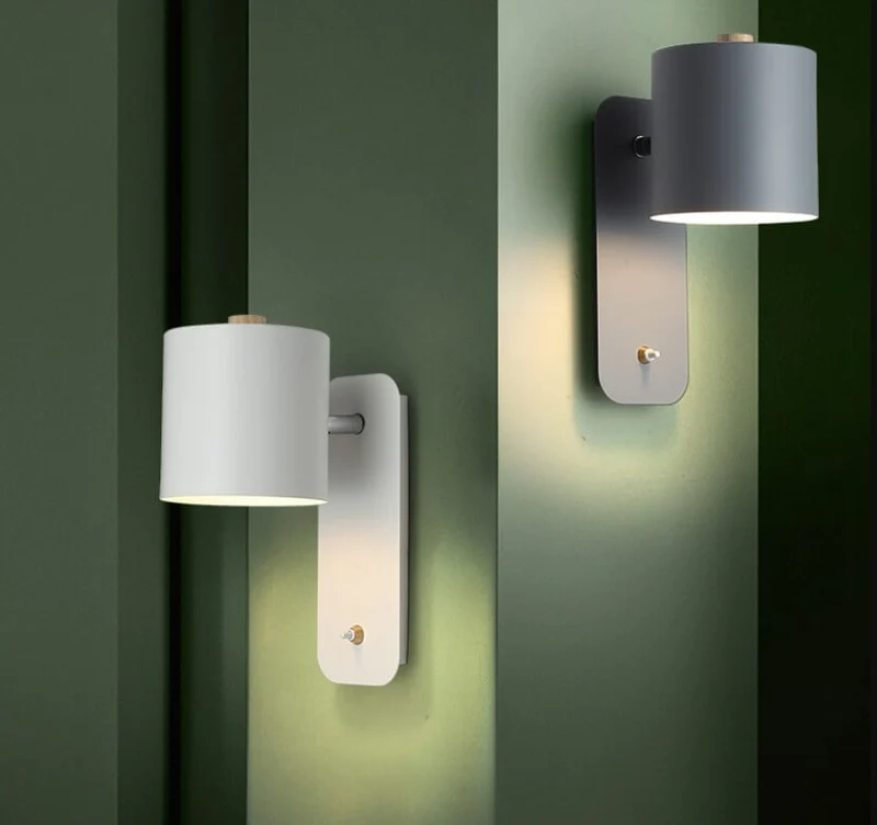 Draaibare Wandlamp Cilinder Vorm Aluminium Zwart Wit Groen Slaapkamer Leeshoek Gericht Licht Spots Verstelbaar | Sansoti
