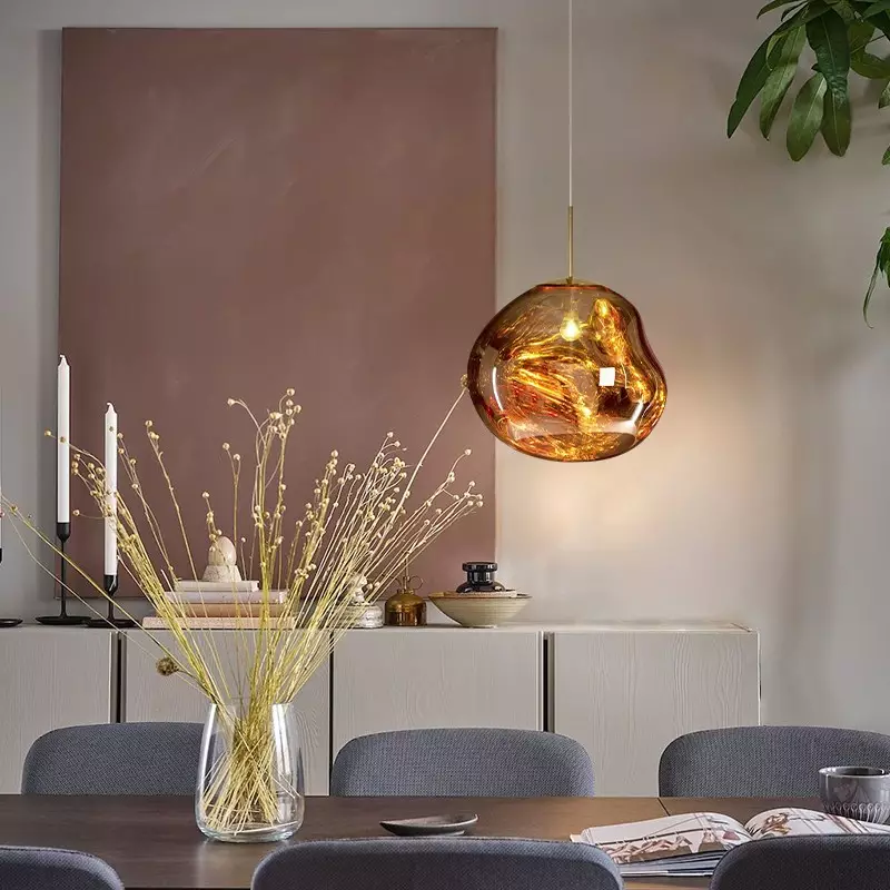 Glazen Hanglamp Smelteffect Goud Zilver Grijs Rood Woonkamer Eetkamer LED Scandinavisch Design Sfeerlicht | Sansoti