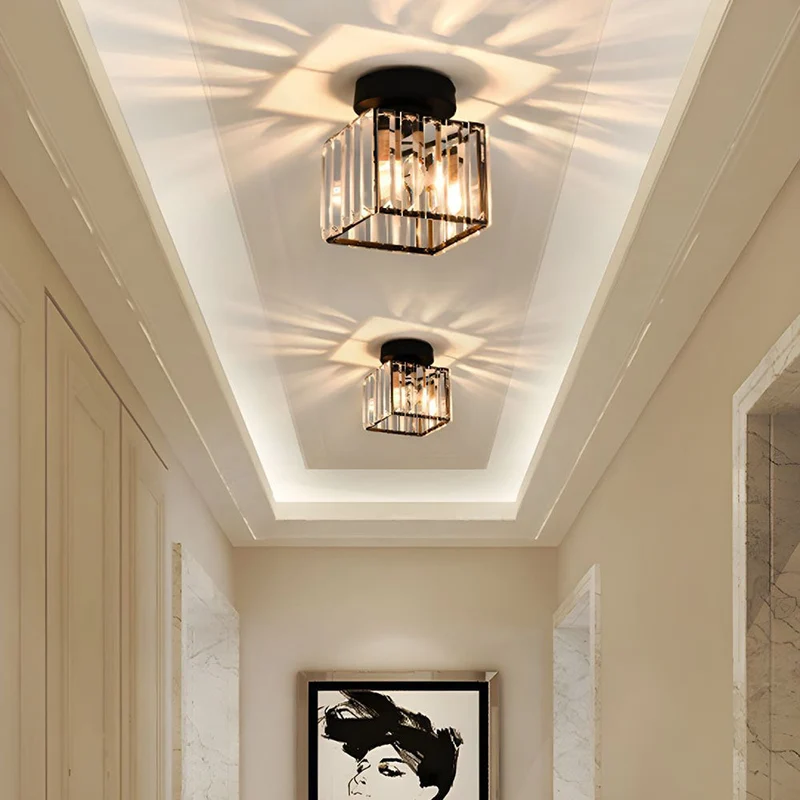 Plafondlamp Vierkant Kristalglas 17cm Messing E27 Fitting Goud Zwart Modern Interieur Woonkamer Slaapkamer | Sansoti