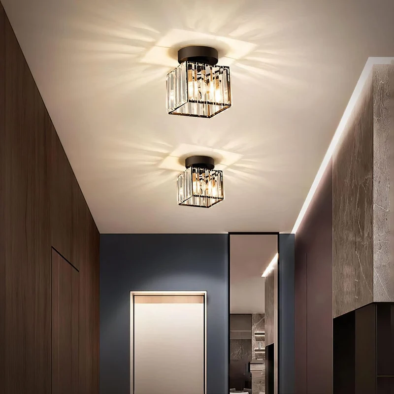 Plafondlamp Vierkant Kristalglas 17cm Messing E27 Fitting Goud Zwart Modern Interieur Woonkamer Slaapkamer | Sansoti