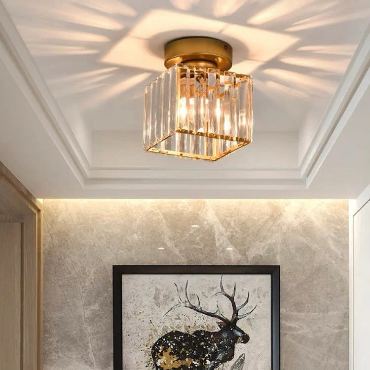 Plafondlamp Vierkant Kristalglas 17cm Messing E27 Fitting Goud Zwart Modern Interieur Woonkamer Slaapkamer | Sansoti