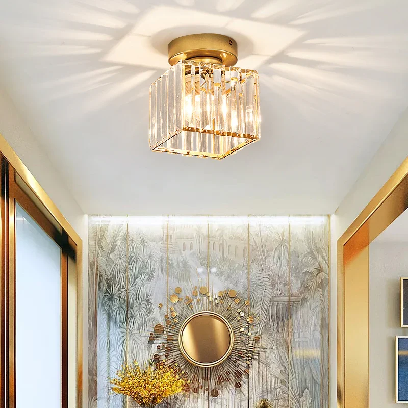 Plafondlamp Vierkant Kristalglas 17cm Messing E27 Fitting Goud Zwart Modern Interieur Woonkamer Slaapkamer | Sansoti