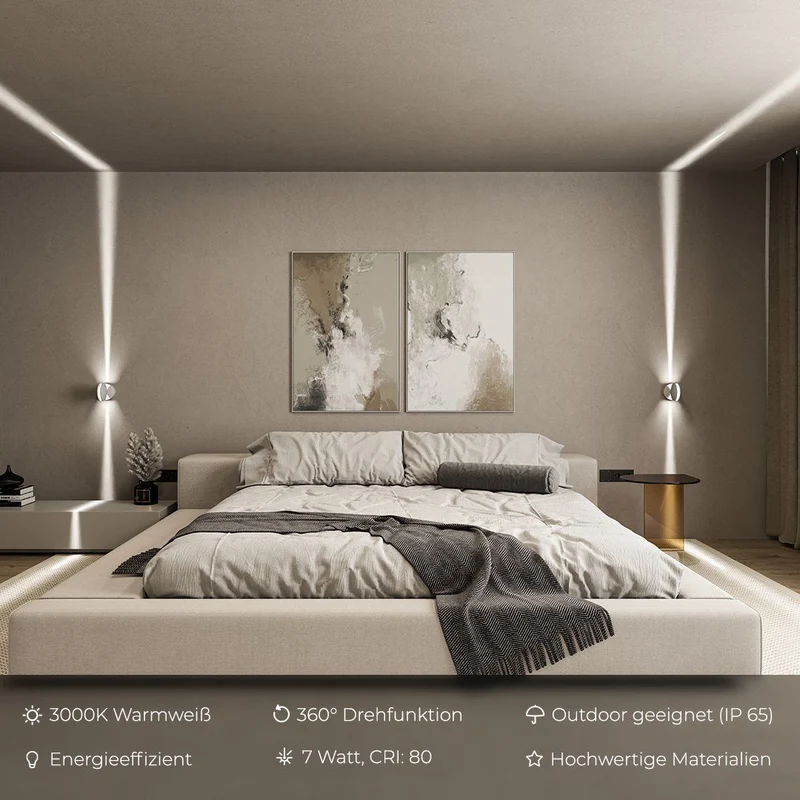LED Wandlamp 360° Draaibaar Vierkant Lichteffect Warmwit Mat Aluminium Modern Design Wandverlichting | Sansoti