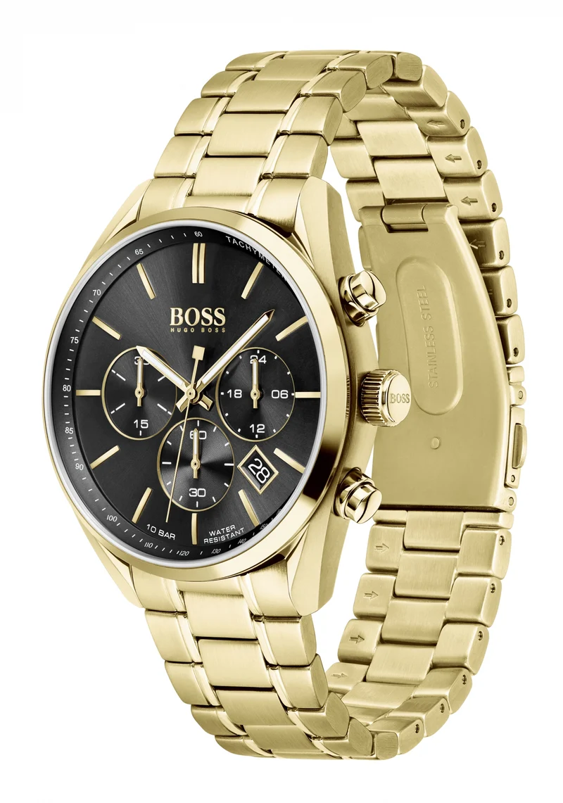 BOSS Champion 1513848 Herren Chronograph Gold • Goldenes Edelstahlarmband • 10 ATM Wasserdicht