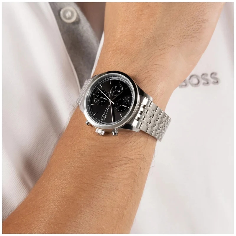 BOSS Stratus 1514328 Herren Armbanduhr Schwarz • Chronograph mit Datum • Edelstahlarmband