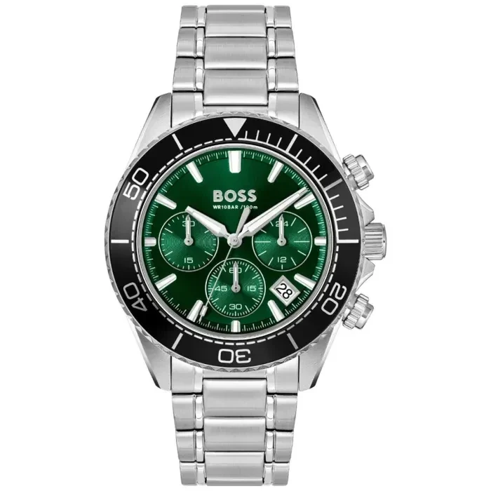 BOSS Sealiner 1514321 Herren Armbanduhr Silber • Grünes Sonnenschliff-Zifferblatt • 10 ATM Wasserdicht