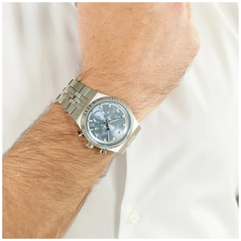 BOSS Candor Prime 1514306 Herren Armbanduhr • Chronograph • Hellblaues Zifferblatt