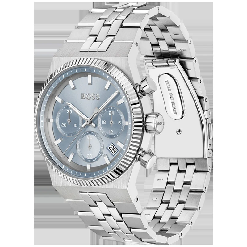 BOSS Candor Prime 1514306 Herren Armbanduhr • Chronograph • Hellblaues Zifferblatt