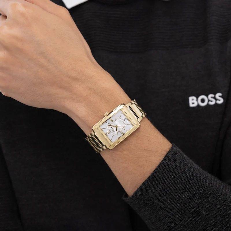 BOSS Principle Dress 1514280 Damen • Saphirglas • Goldfarbenes Edelstahlarmband