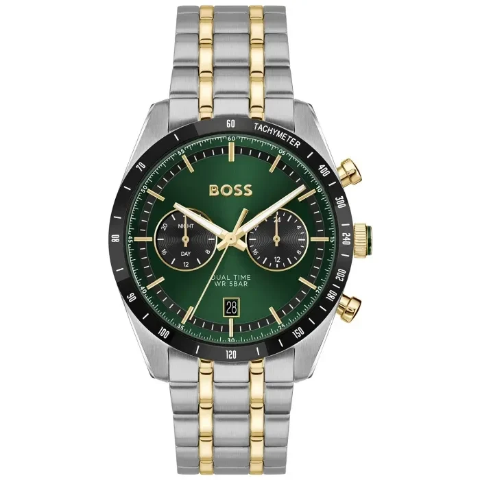 BOSS Tourmaster 1514287 Herren Armbanduhr • Grünes Zifferblatt • Edelstahlarmband