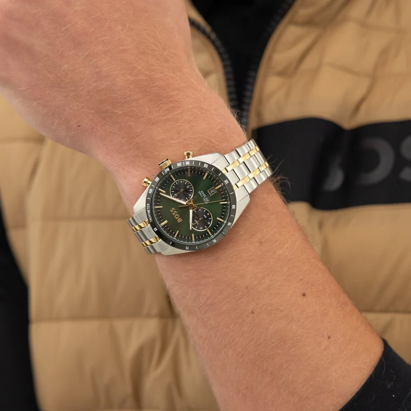 BOSS Tourmaster 1514287 Herren Armbanduhr • Grünes Zifferblatt • Edelstahlarmband