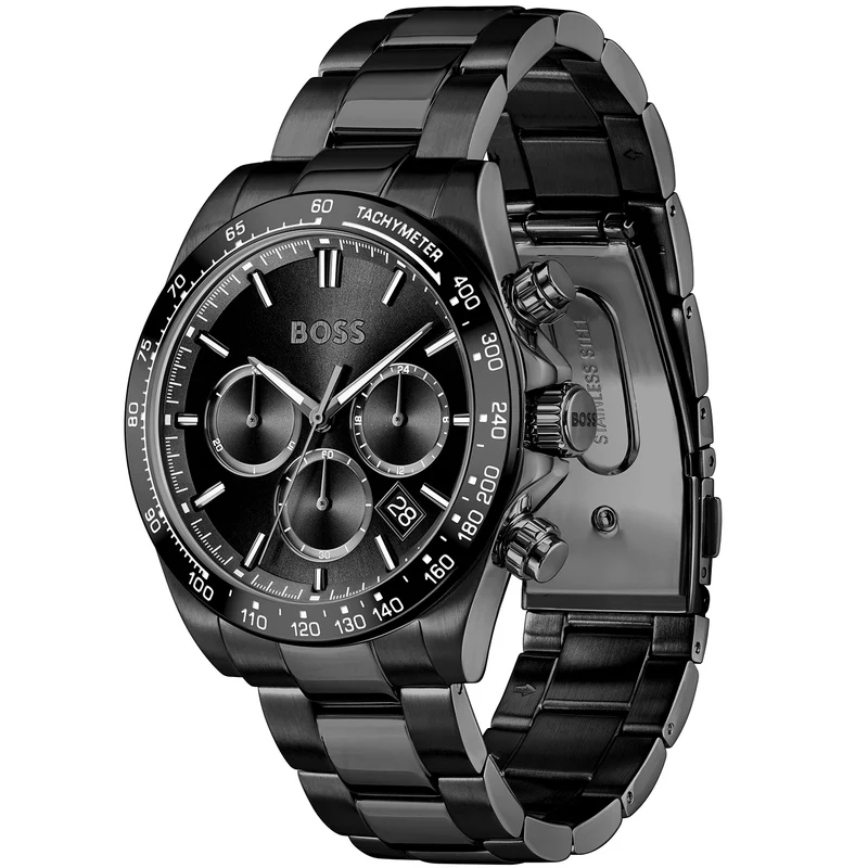 BOSS Hero 2.0 1514271 Herren Armbanduhr • Chronograph-Stil • Schwarzes Edelstahlarmband