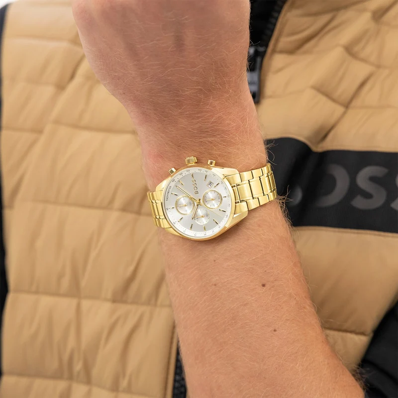 BOSS Grand Prix 1514261 Herren Armbanduhr Gold • Quarz-Chronograph • Datumsanzeige