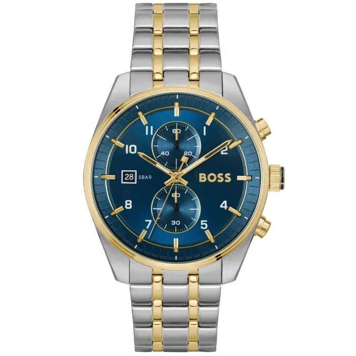 BOSS Skytraveller 1514247 Herren Armbanduhr Blau • Chronograph • Bicolores Edelstahlarmband