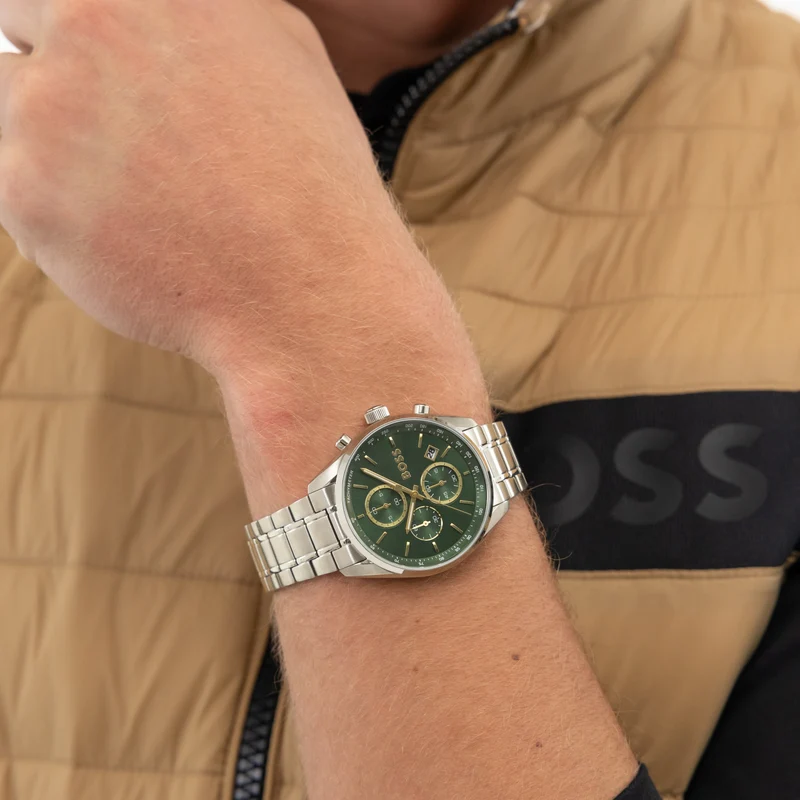 BOSS Grand Prix 1514266 Herren Armbanduhr Grün • Quarzwerk • Edelstahlgehäuse