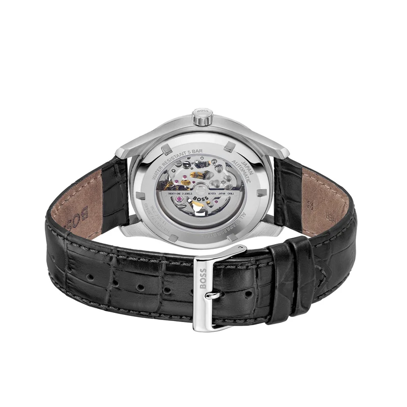 BOSS Principle Skeleton 1514234 Herren Armbanduhr Schwarz • Automatikwerk • Skelettiertes Zifferblatt