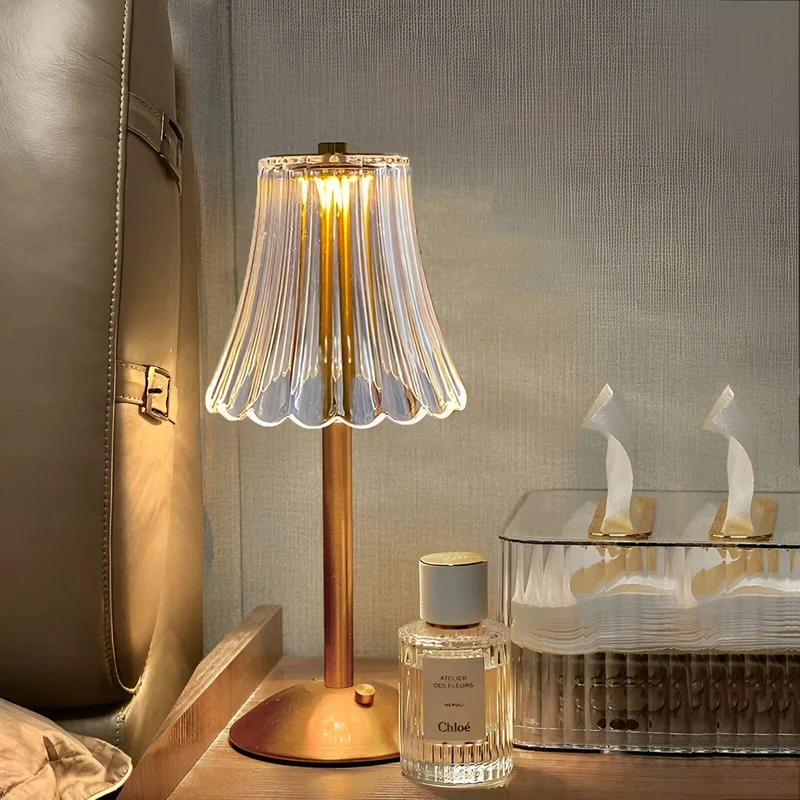 Draadloze Vintage Tafellamp met Glas – Oplaadbare Sfeerverlichting voor Woonkamer & Slaapkamer | Sansoti