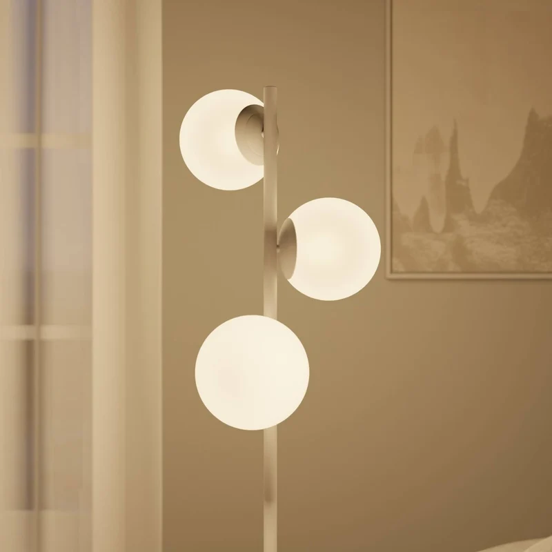 Luxe design vloerlamp met travertin voet en warm diffuus licht – Avera