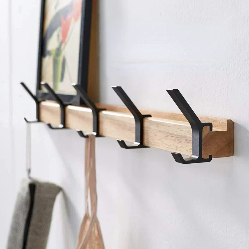 Wandgarderobe met Verstelbare Haken – Scandinavische Kapstok van Hout & Metaal | Sansoti