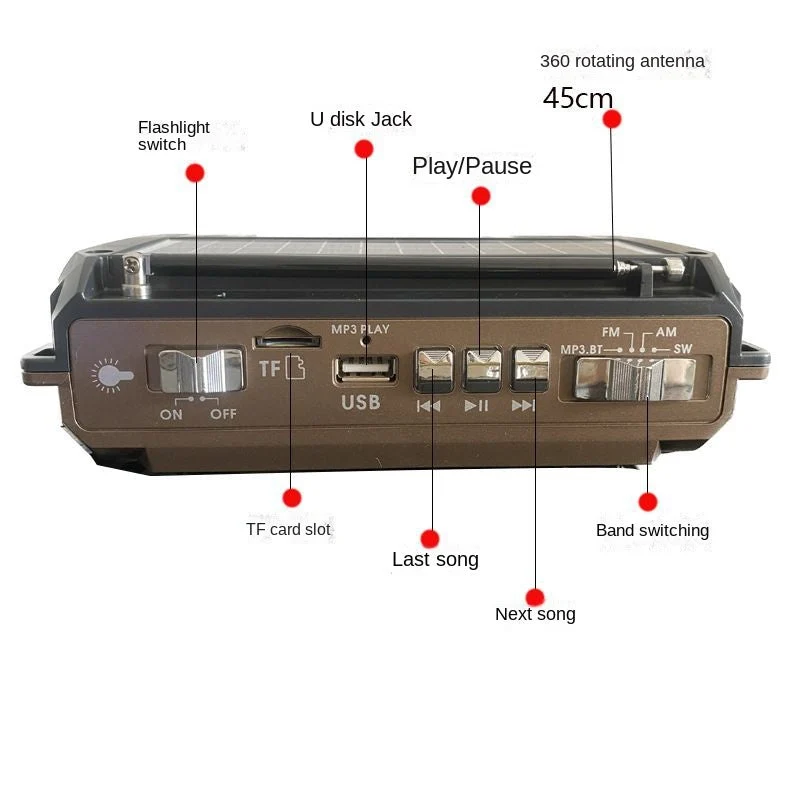 Multifunctionele noodradio op zonne-energie met handdynamo – voor outdoor en thuisgebruik
