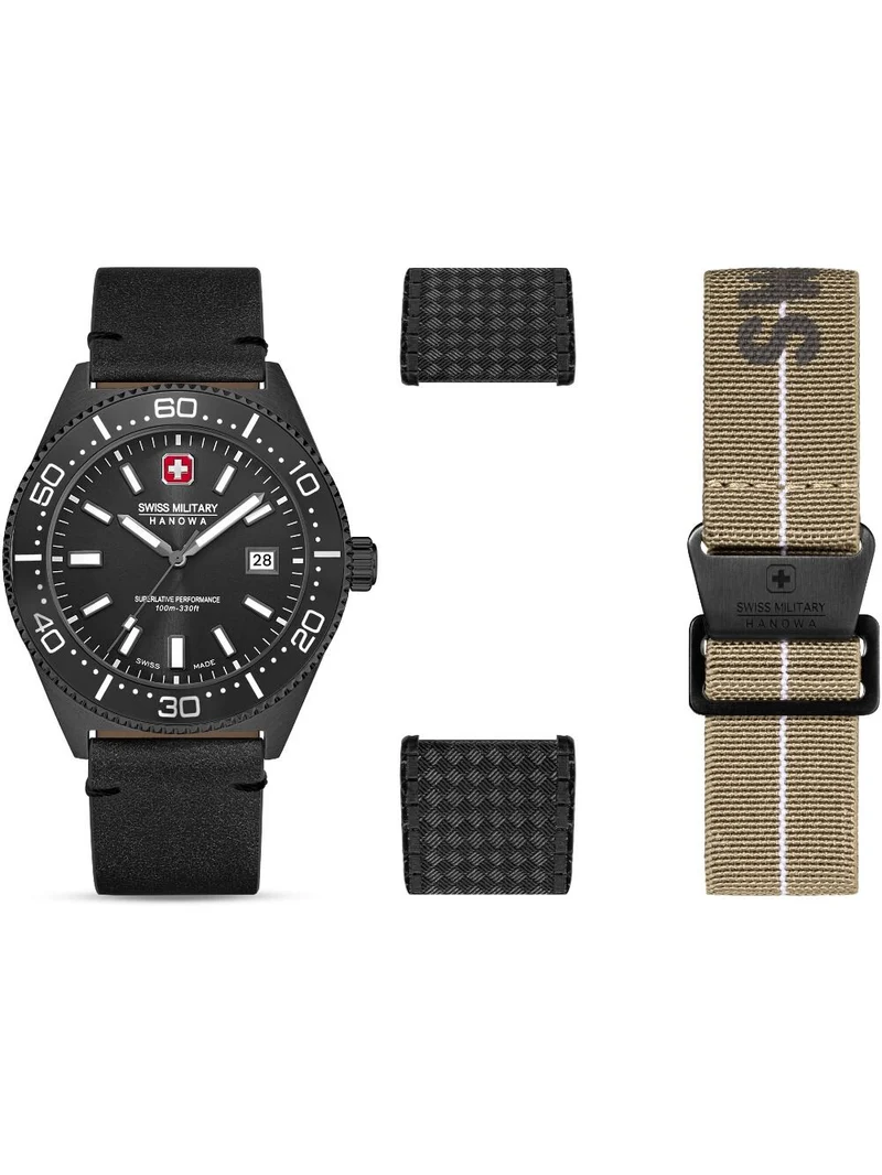 Swiss Military Hanowa Nomad SMWGB0004940-SET Herrenuhr Schwarz • Quarzwerk 10 ATM • Wechselarmband-Set