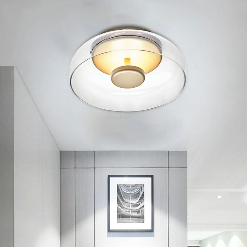 Glazen Plafonnier met Halbschalendesign – Stijlvolle LED-Plafondlamp voor Hal en Gang – Compacte Verlichting voor Lage Plafonds | Sansoti