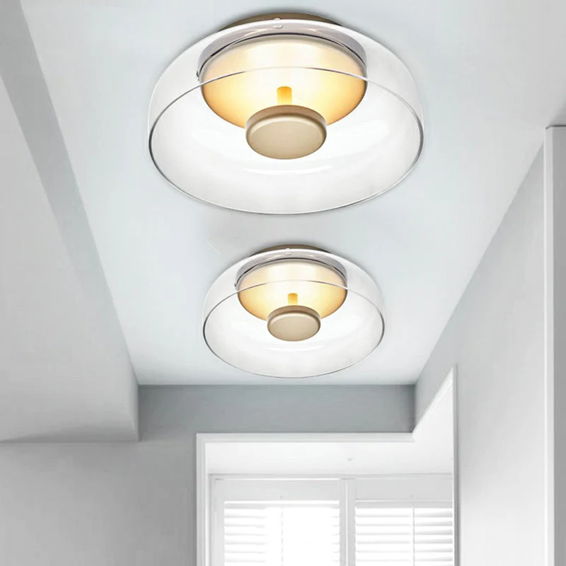 Glazen Plafonnier met Halbschalendesign – Stijlvolle LED-Plafondlamp voor Hal en Gang – Compacte Verlichting voor Lage Plafonds | Sansoti