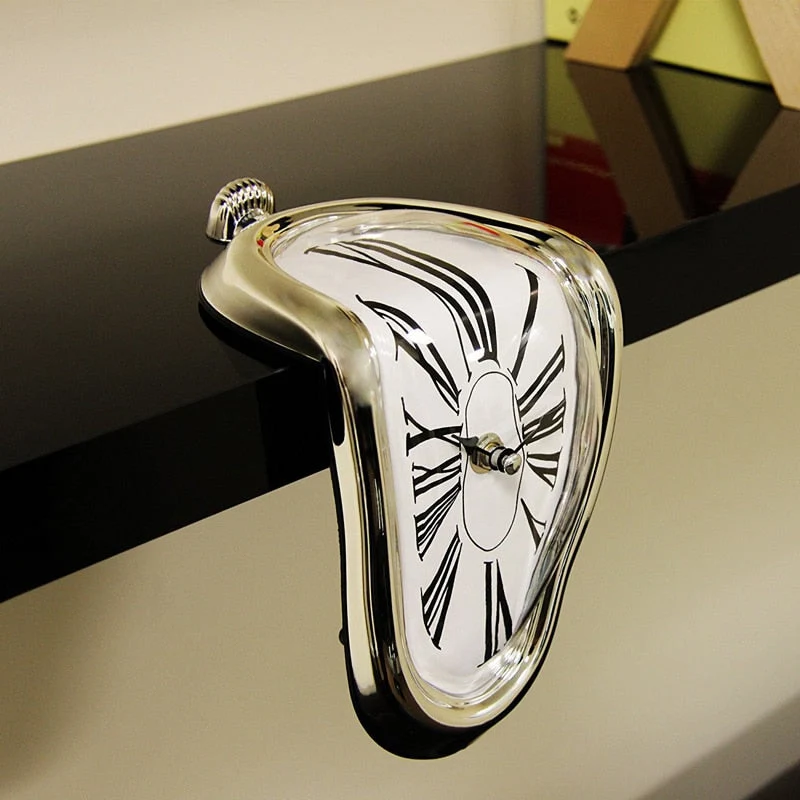 Smeltende Klok Wandklok Surrealistische Klok Dripping Clock Salvador Dali Stijl Moderne Wanddecoratie Zwart Zilver Goud Kunstobject Woonkamer Decoratie | Sansoti