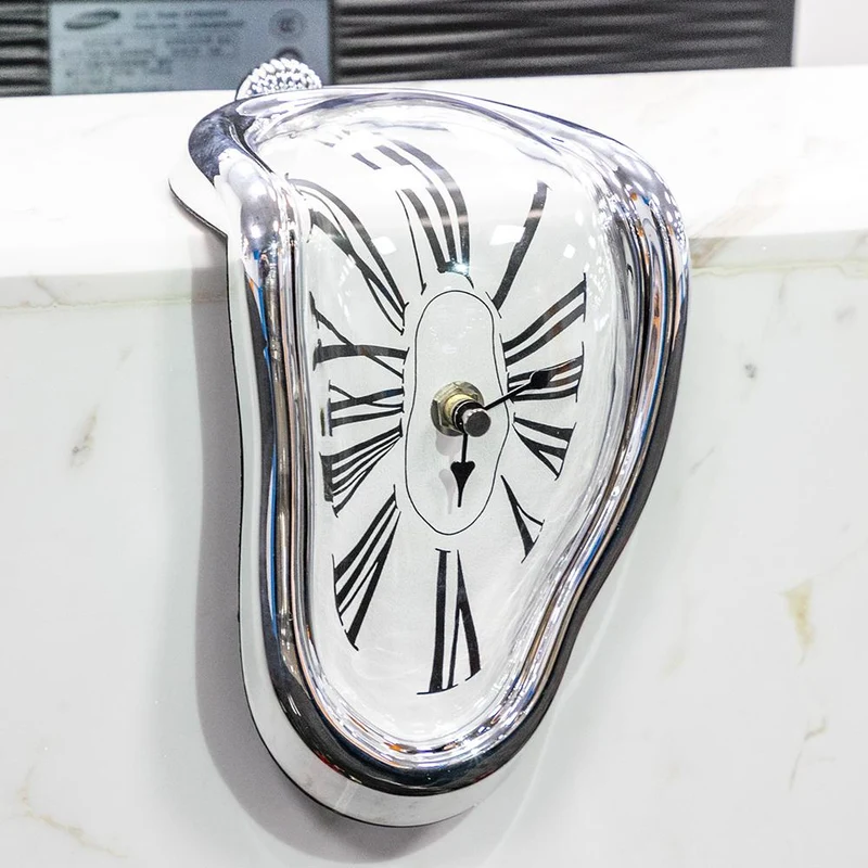 Smeltende Klok Wandklok Surrealistische Klok Dripping Clock Salvador Dali Stijl Moderne Wanddecoratie Zwart Zilver Goud Kunstobject Woonkamer Decoratie | Sansoti