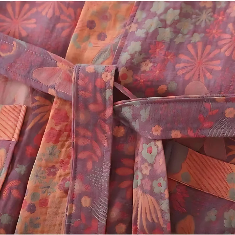 Katoenen Ochtendjas Dubbel Gaas Vintage Print Loungewear Badstof Kimono Spa Thuis Comfort Relaxen Wellness | Sansoti
