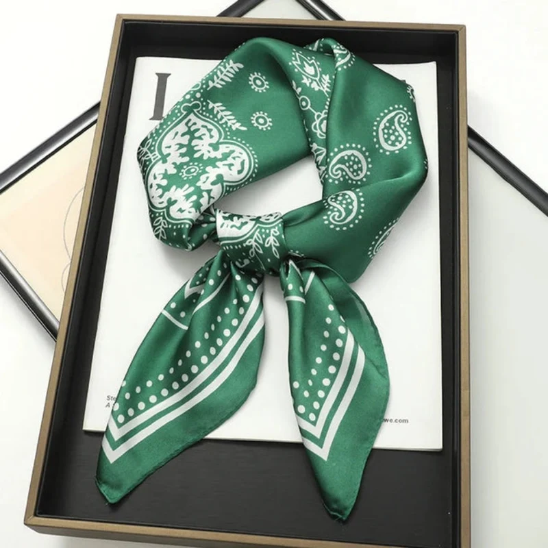 Satijnen Haarsjaal 70x70 cm Multicolor Print Hoofddoek Halsdoek Tasaccessoire Vierkant Haarsieraad Sjaal | Sansoti