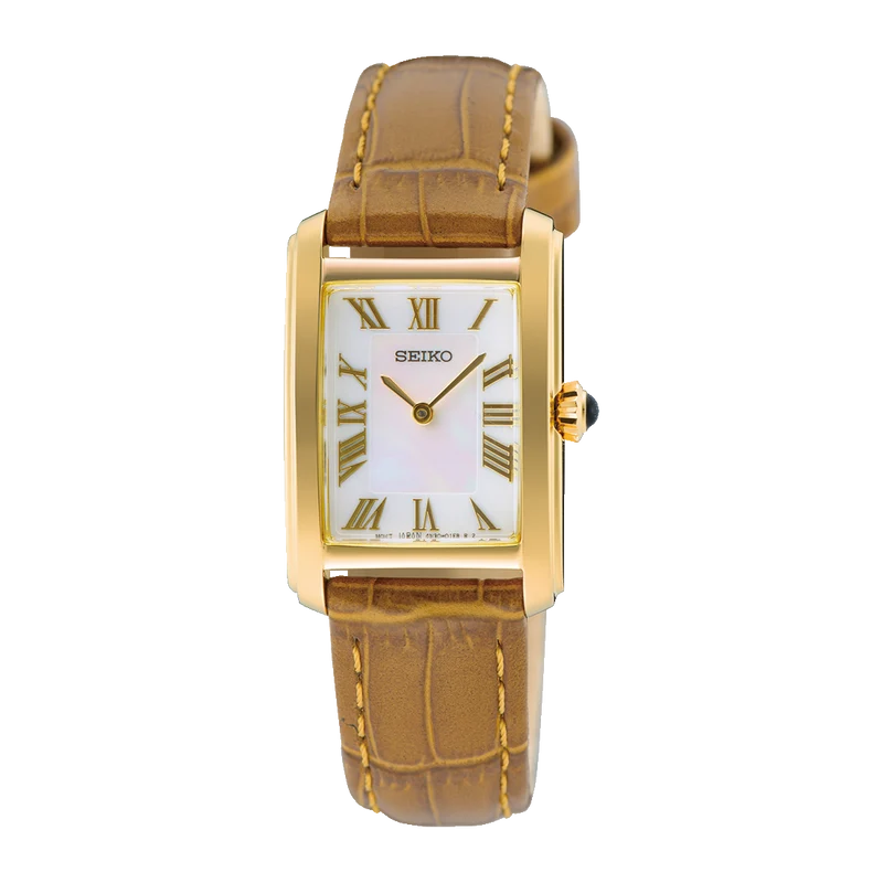 Seiko SWR100P1 Damen Armbanduhr Classic Weiß • Eckiges Edelstahlgehäuse • Quarzwerk 5 ATM