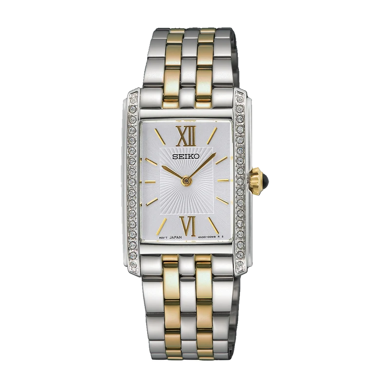 Seiko SWR093P1 Damenuhr Rechteckig Bicolor • Hardlex-Glas • Quarzwerk Kaliber 4N30
