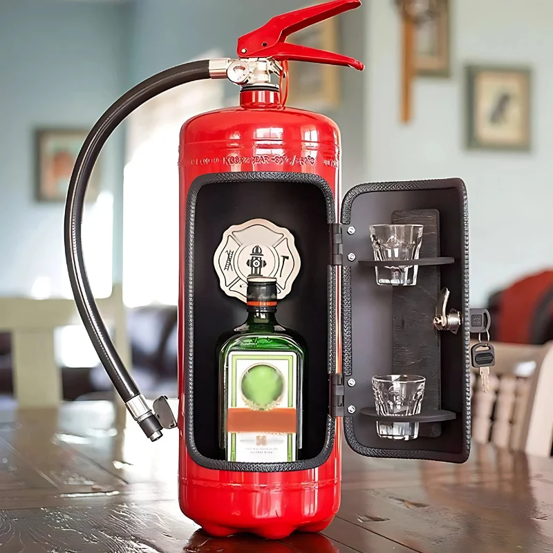 Brandblusser Drankenkast Met Flessenhouder En Glazenrek Handgemaakte Mini Bar Industrieel Woonaccessoire | Sansoti