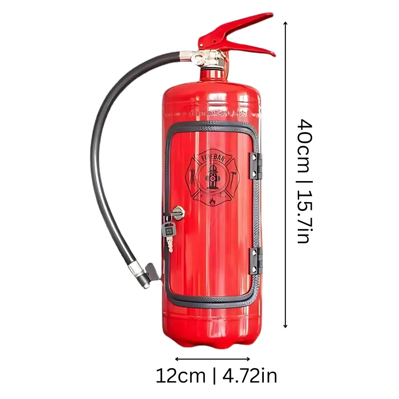 Brandblusser Drankenkast Met Flessenhouder En Glazenrek Handgemaakte Mini Bar Industrieel Woonaccessoire | Sansoti
