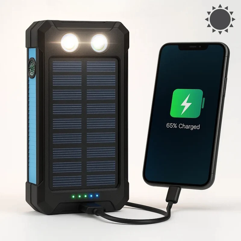 Zonnepaneel Powerbank Met 500.000mAh Capaciteit, Dubbele USB Poorten En Waterdichte Behuizing Voor Outdoor En Noodstroom | Sansoti