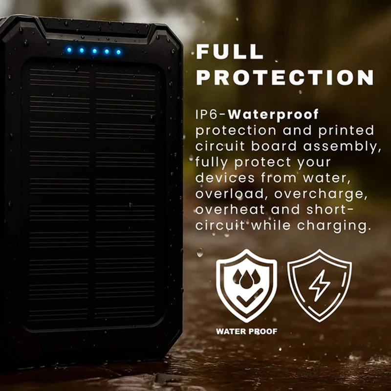 Zonnepaneel Powerbank Met 500.000mAh Capaciteit, Dubbele USB Poorten En Waterdichte Behuizing Voor Outdoor En Noodstroom | Sansoti