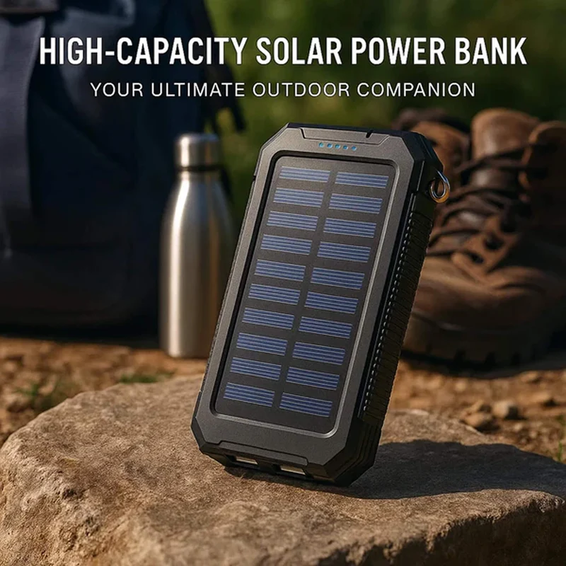 Zonnepaneel Powerbank Met 500.000mAh Capaciteit, Dubbele USB Poorten En Waterdichte Behuizing Voor Outdoor En Noodstroom | Sansoti