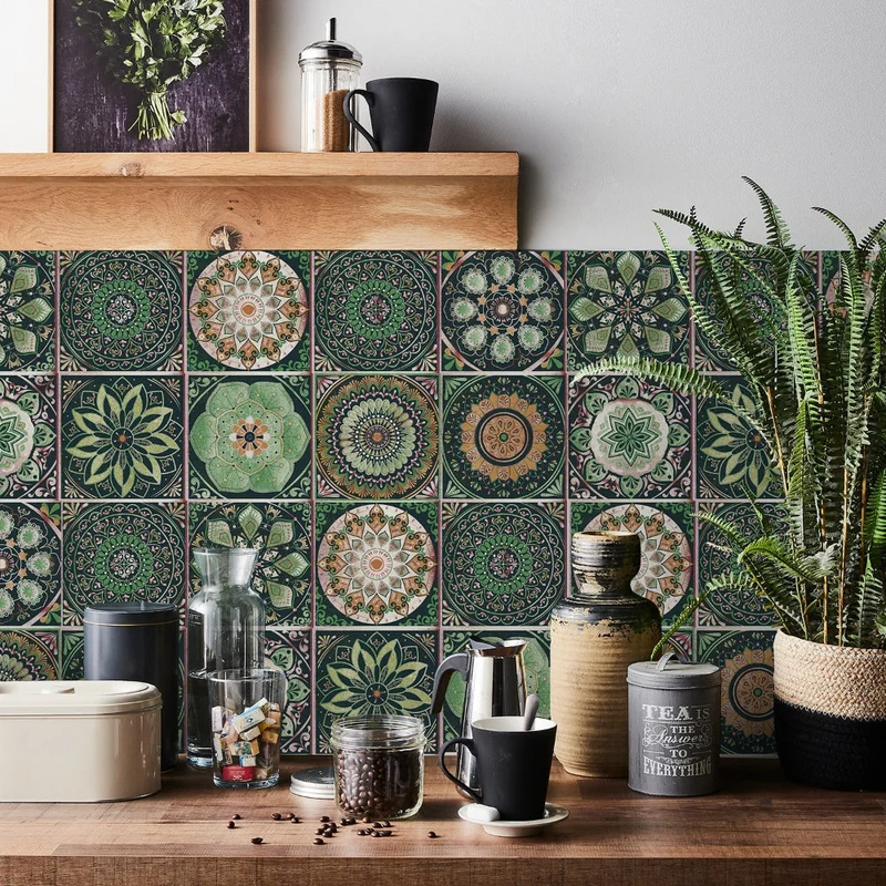 Tegelstickers Keuken Achterwand Zelfklevend Portugees Mandala 24 Stuks 10-20 cm Kleurrijk | Sansoti