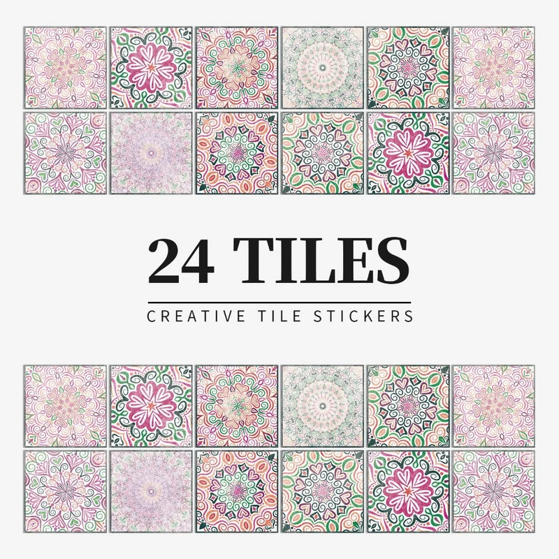 Tegelstickers Keuken Achterwand Zelfklevend Portugees Mandala 24 Stuks 10-20 cm Kleurrijk | Sansoti
