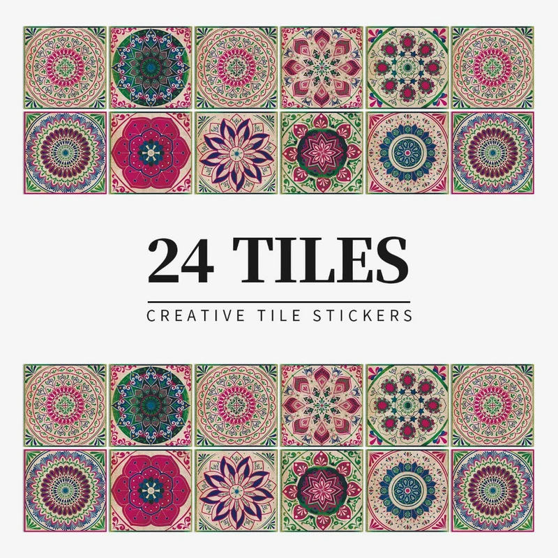 Tegelstickers Keuken Achterwand Zelfklevend Portugees Mandala 24 Stuks 10-20 cm Kleurrijk | Sansoti