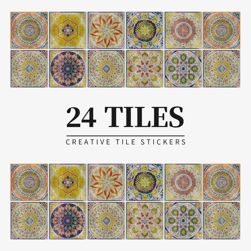 Tegelstickers Keuken Achterwand Zelfklevend Portugees Mandala 24 Stuks 10-20 cm Kleurrijk | Sansoti