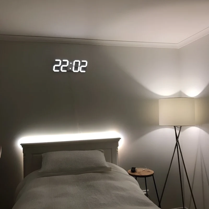 Grote 3D Digitale LED Wandklok Met Dimbare Verlichting En Nachtmodus Voor Woonkamer Slaapkamer En Kantoor | Sansoti
