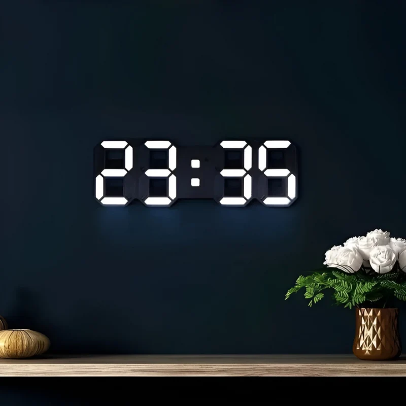 Grote 3D Digitale LED Wandklok Met Dimbare Verlichting En Nachtmodus Voor Woonkamer Slaapkamer En Kantoor | Sansoti