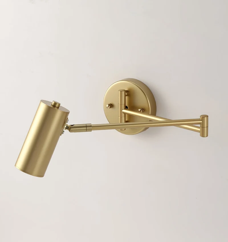 Verstelbare LED Wandlamp van Messing of Zwart Metaal met Draaibare Arm en Cilindrische Spot voor Slaapkamer en Badkamer | Sansoti